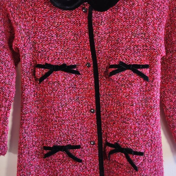 Blueberi Boulevard Red & Pink Tweed Coat  Holiday Festive Girl Size 7 - Picture 4 of 8